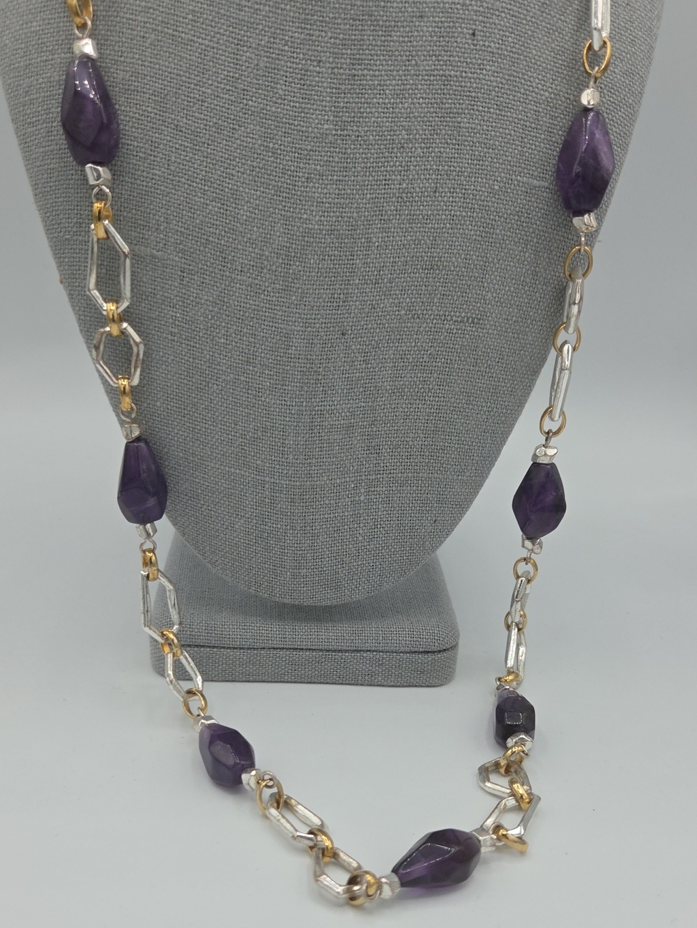5 for $25! Unbranded Purple Faceted Stone & Two-Tone Chain Necklace